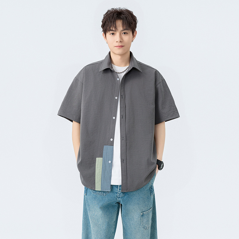 Short-Sleeved Shirts for Boys Summer New Trendy Brand Loose Casual Half-Sleeved Youth Shirts and Jackets New Japanese Style Men