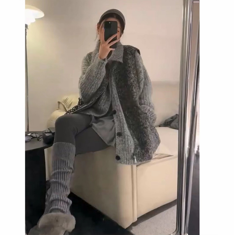 Korean Style Fashionable Lazy Style Knitted Sleeveless Vest Top Women's Loose Sweater Jacket Suit Autumn and Winter New Style