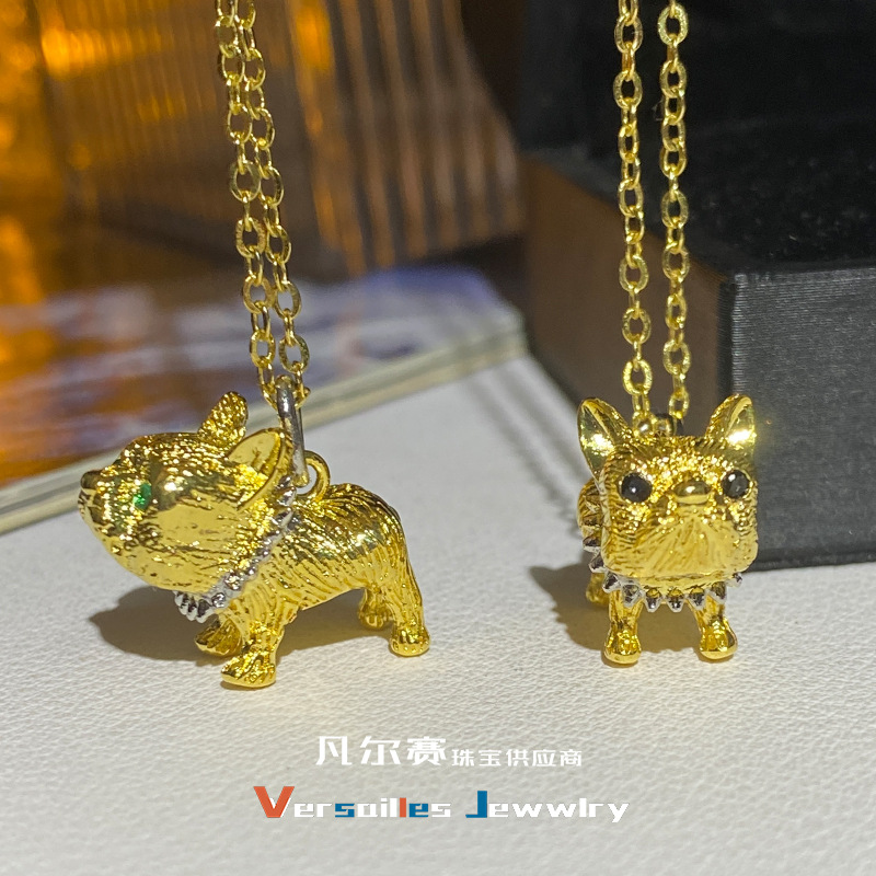 (2개) VERSA 원래 깡패 개 디자인 진짜 금 도금 강아지 작은 동물 패션 틈새 남성과 여성