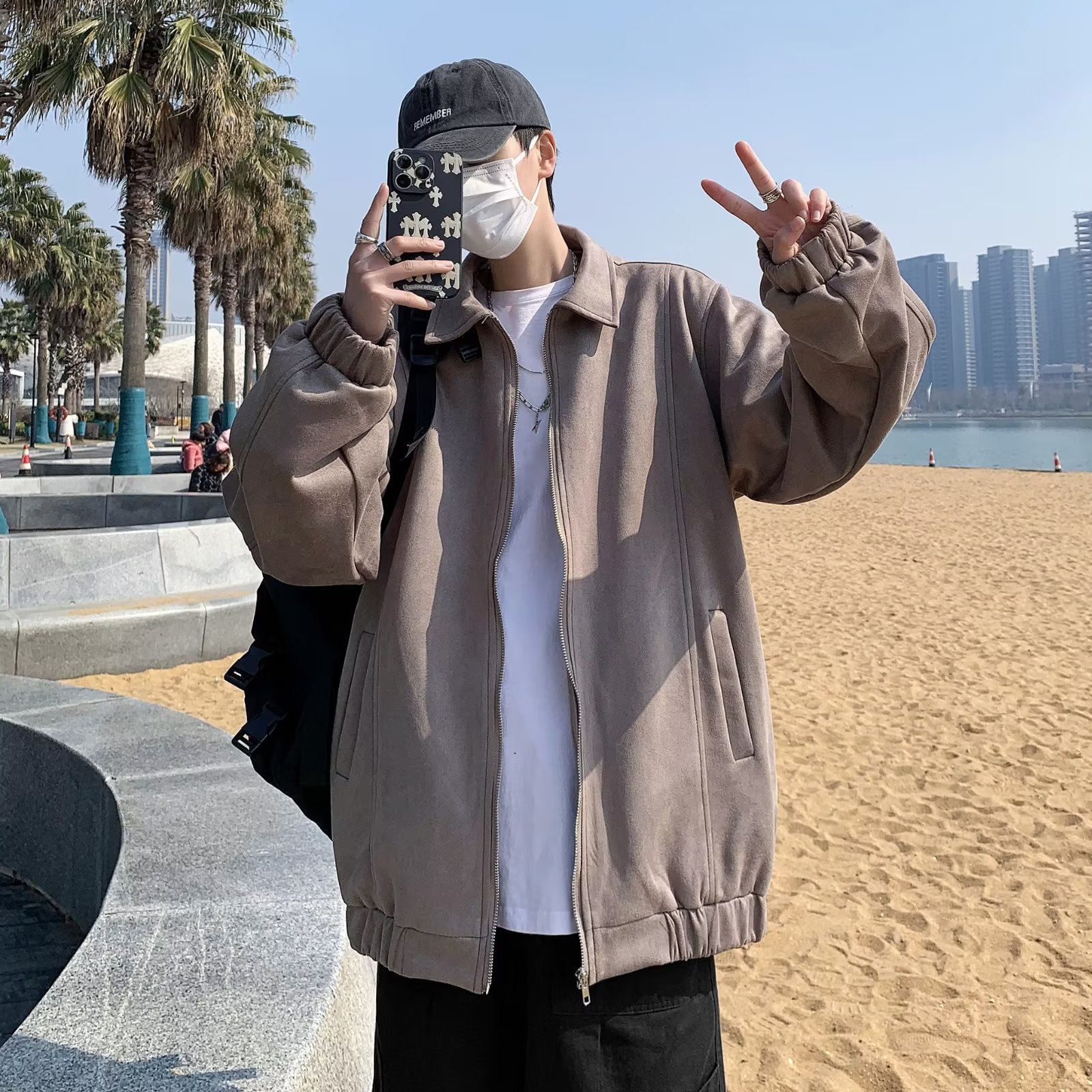 Camisa guapa para hombre de manga larga otoño chaqueta de pana suelta coreana estilo Hong Kong ins camisa retro japonesa de todo fósforo