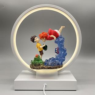 Hayao Miyazaki Anime Ponyo and Sosuke Luminous Figure Couple Birthday Gift Bedroom Night Light Table Lamp Ornament