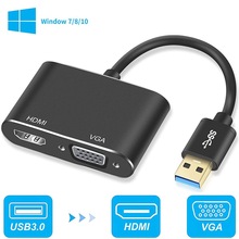 USB 3.0 to HDMI VGA 转接器连接器USB3.0 HUB适配器支持双屏同显