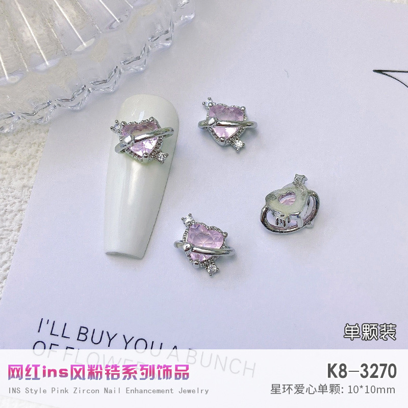 Nuevo LZ nail metal real circón joyería de lujo completo diamante corazón plata arco cadena de metal taladro de uñas