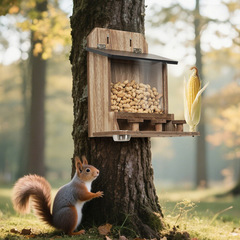 炭化された大型リスフィーダー 屋外用 楽しいナッツバー 木製シマリスハウスボックス Amazon