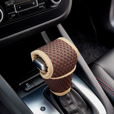 Car gear handle cover breathable: Sürətlər qutusu və əl tormozu başlıqları - automatic-transmission-side-dark-brown
