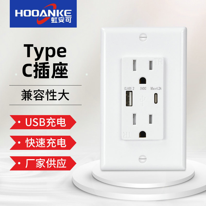 American Standard USB Socket 5V 4.8A Fast Charging USB Socket Wall Plug Type C Plug Socket
