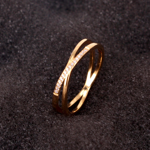 Golden fashionable ring, J5-310, Korean style, micro incrustation, pink gold, on index finger 3