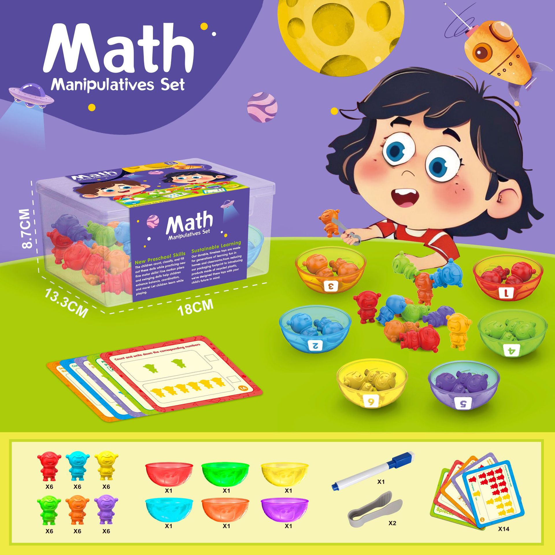 Niños transfronterizos conteo de arco iris goma suave clasificación de color de animales cognición digital Juego de ayudas didácticas Montessori Juguete de 3 años