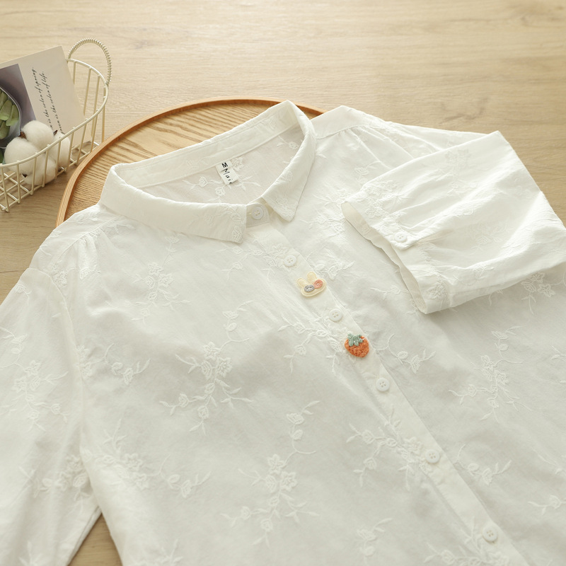 Korean-Style Trendy Youthful Heavy Embroidery Strawberry-Decorated Mid-Sleeve Shirt for Women, New Summer Casual Cardigan Top Korean-Style Trendy Youthful Heavy Embroidery Strawberry-Decorated Mid-Sleeve Shirt for Women, New Summer Casual Cardigan Top
