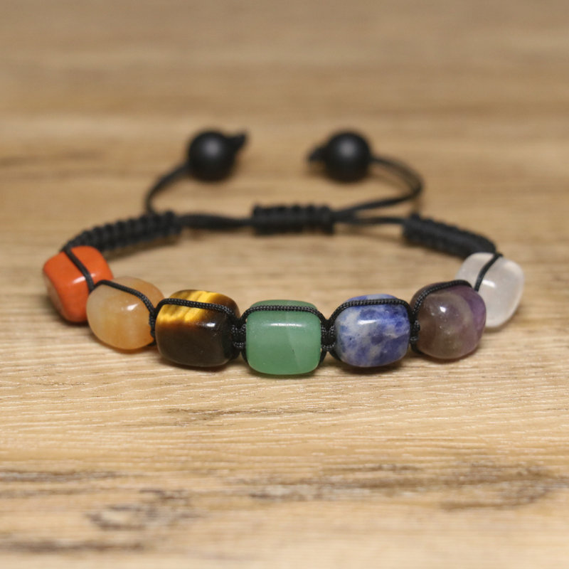 Natural Stone Amethyst Tiger's Eye Green Dongling Hand-Woven Adjustable Bracelet Energy Healing Bracelet for Men and Women