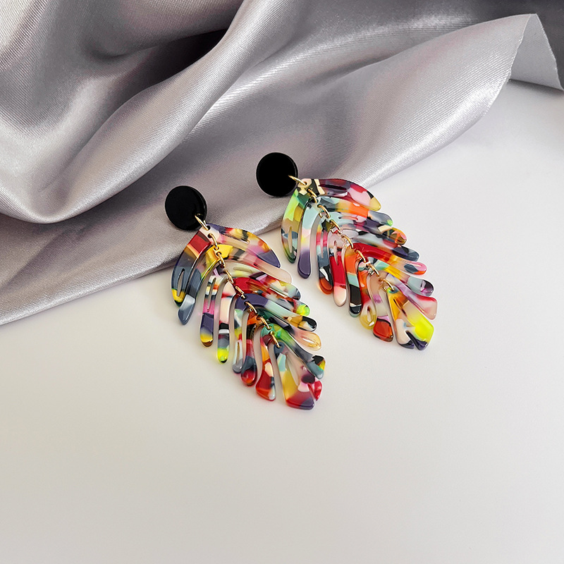 Women'S Gender Plating Design 1 Pair Fashion Leaf Acetic Acid Sheets Plating Women's Drop Earrings