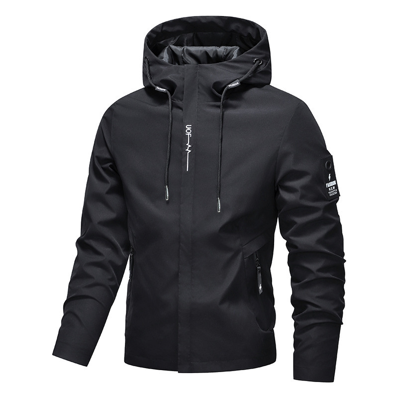TEMU cross-border European size men's clothing American style jacket men's spring jacket hooded casual fashion solid color jacket