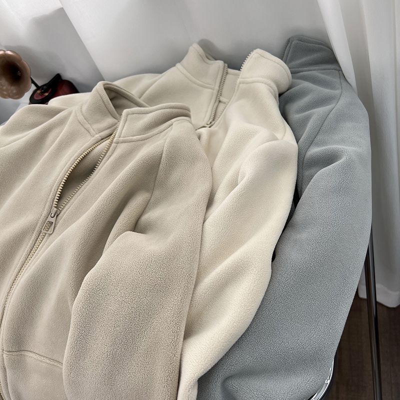 Double-Sided Velvet Warm Stand-Up Collar Zipper Sweatshirt Jacket for Women in Autumn and Winter Fleece-Lined Loose Small Polar Fleece Cardigan Double-Sided Velvet Warm Stand-Up Collar Zipper Sweatshirt Jacket for Women in Autumn and Winter Fleece-Lined Loose Small Polar Fleece Cardigan