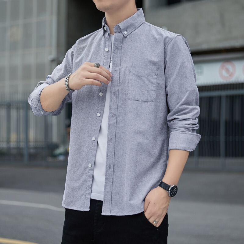 Youth Business Oxford Long-Sleeve Shirt for Men, Korean Style Quality Solid Color Casual Turn-Down Collar Versatile Top for Men Youth Business Oxford Long-Sleeve Shirt for Men, Korean Style Quality Solid Color Casual Turn-Down Collar Versatile Top for Men