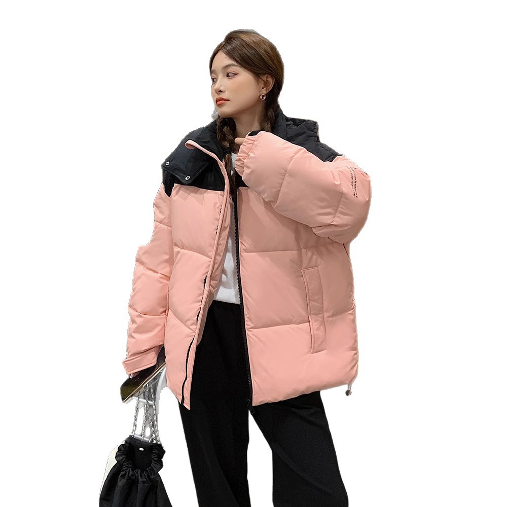 Comercio exterior invierno de 2025 nueva ropa de algodón de color grueso con sombrero de mujer ropa de algodón suelta ropa de pan chaqueta de algodón