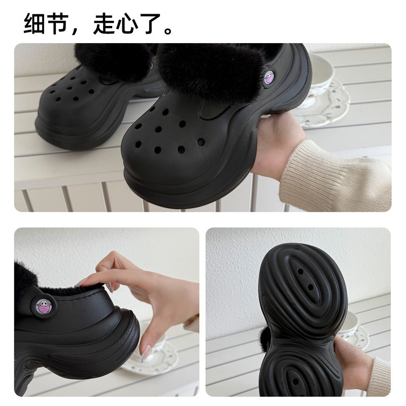 厚底洞洞棉鞋女冬季家居室内足弓支撑防滑毛绒保暖包头棉拖鞋批发|undefined