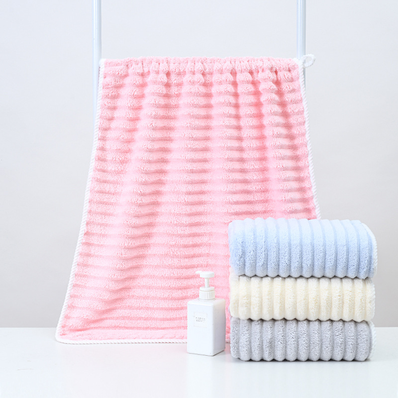 Jie Liya Coral Velvet Bath Towel 7A Antibacterial Wave Pattern Men's and Women's Household Bath Towel Wholesale from Supermarket Lightning Warehouse