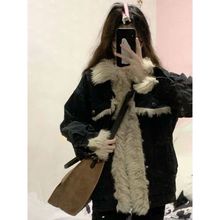 牛仔羊羔毛拼接棉服外套女冬季新款复古宽松百搭夹棉加厚棉衣
