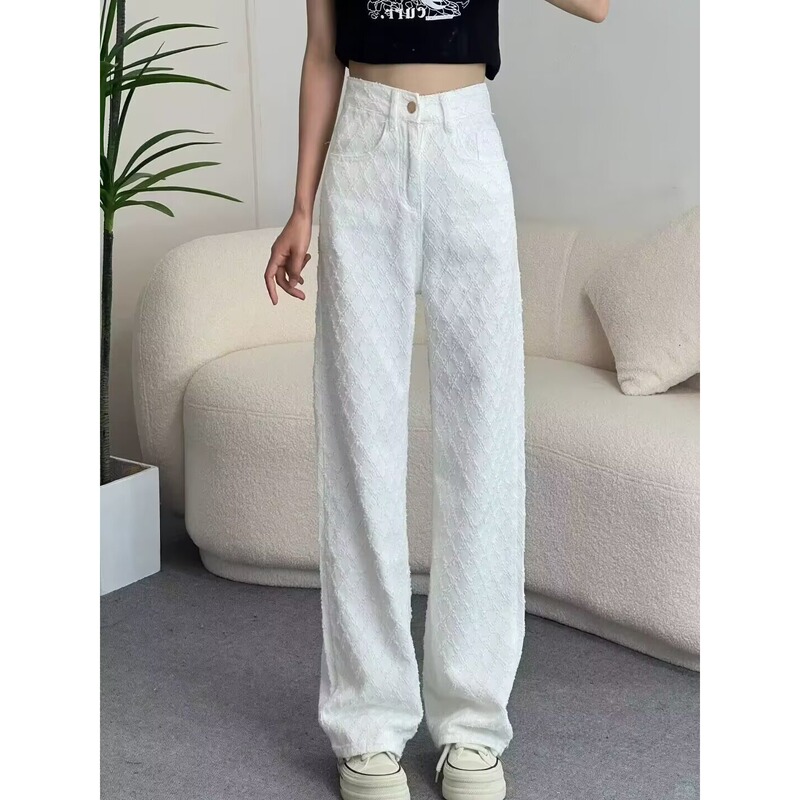 Designer-Inspired Chanel-Style White Straight-Leg Jeans for Women, 2026 Spring/Summer, Loose Fit, Slimming Wide-Leg Floor-Length Pants Designer-Inspired Chanel-Style White Straight-Leg Jeans for Women, 2026 Spring/Summer, Loose Fit, Slimming Wide-Leg Floor-Length Pants