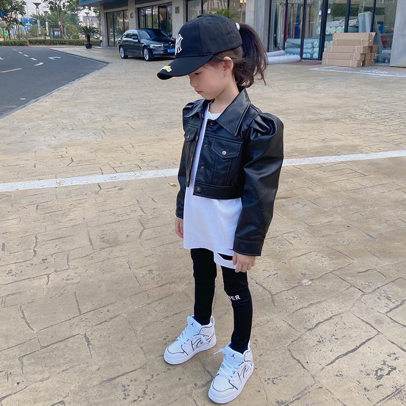 Girls' small leather jackets spring and...