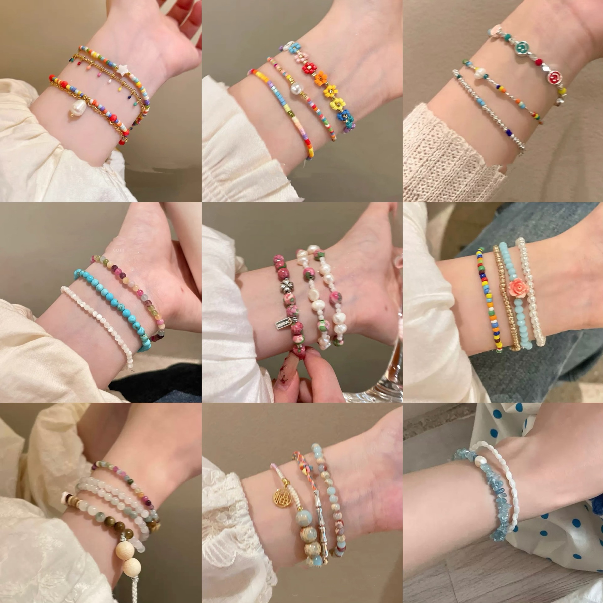 Estrellas de dopamina, gotas de aceite, cuentas de arroz, pulsera con cuentas, accesorios de pulsera dulce de verano, joyería de alta gama de nicho al por mayor
