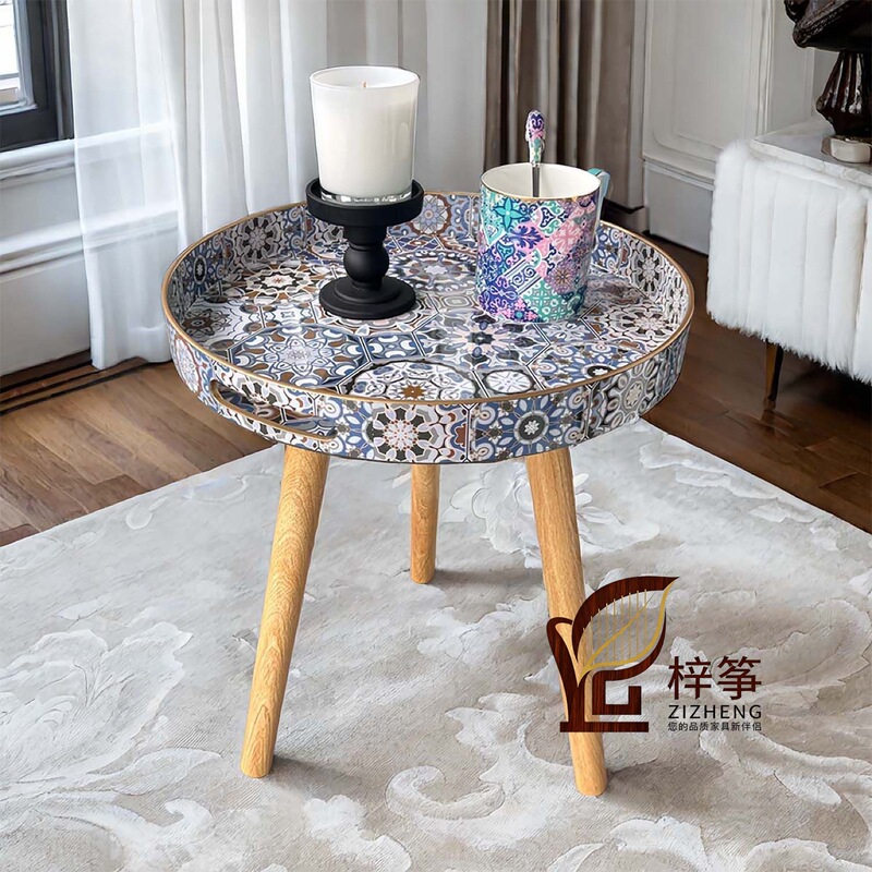Small Side Table with Removable Three 40cm Wooden Legs Bohemian Style Indoor Coffee Table Tea Table