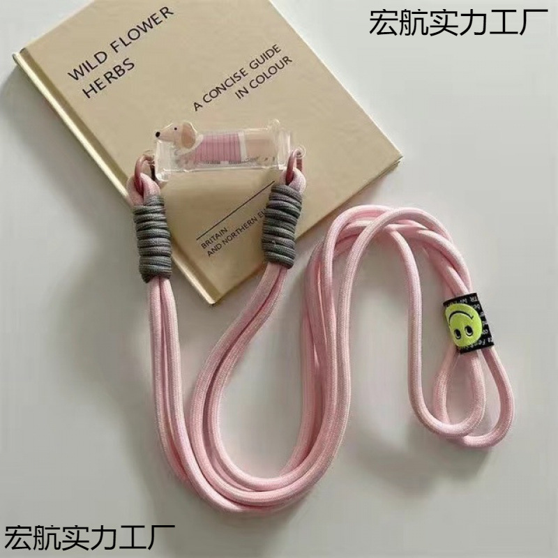 手机背夹挂绳斜跨背带女生可爱夹子背夹透明卡通小狗挂绳手链|undefined