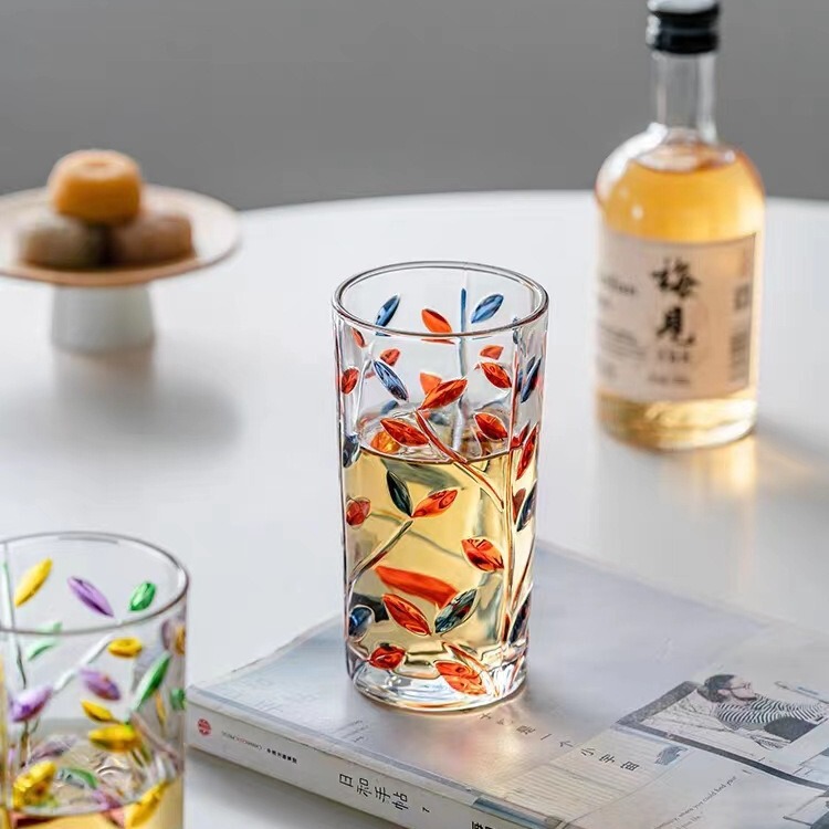 Painted Vine Glass Cup Design, Niche Household Crystal Whiskey Cup, Wine Glass, Water Cup, Creative Hand-Painted Cup
