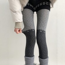 新品春秋冬保暖雪花波点连裤袜子女拼接撞色打底裤不掉档百搭裤袜