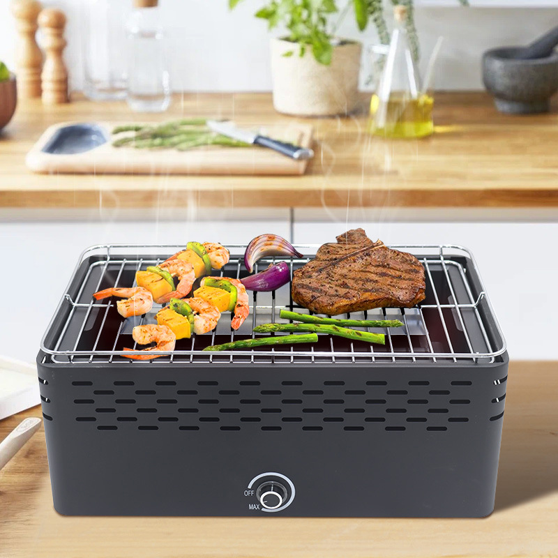 Nueva parrilla portátil de doble uso para freír y hornear de comercio electrónico, parrilla para acampar al aire libre, parrilla portátil sin humo, parrilla al aire libre