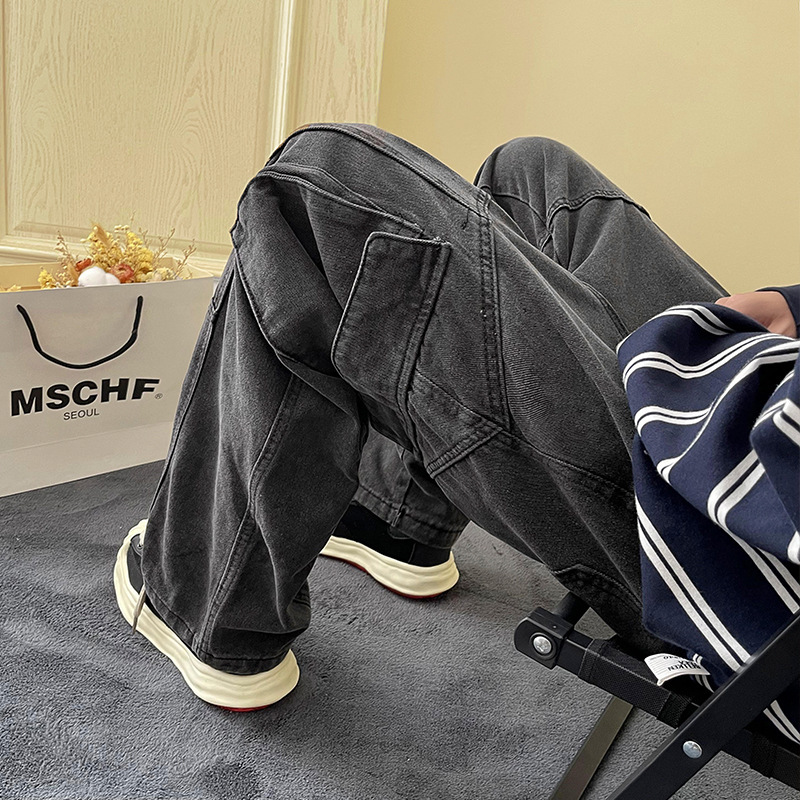 2022 Spring and Autumn Tooling Jeans Men's Straight Japanese Style Retro High Street American Casual bf Ruffian Handsome Loose Long Pants