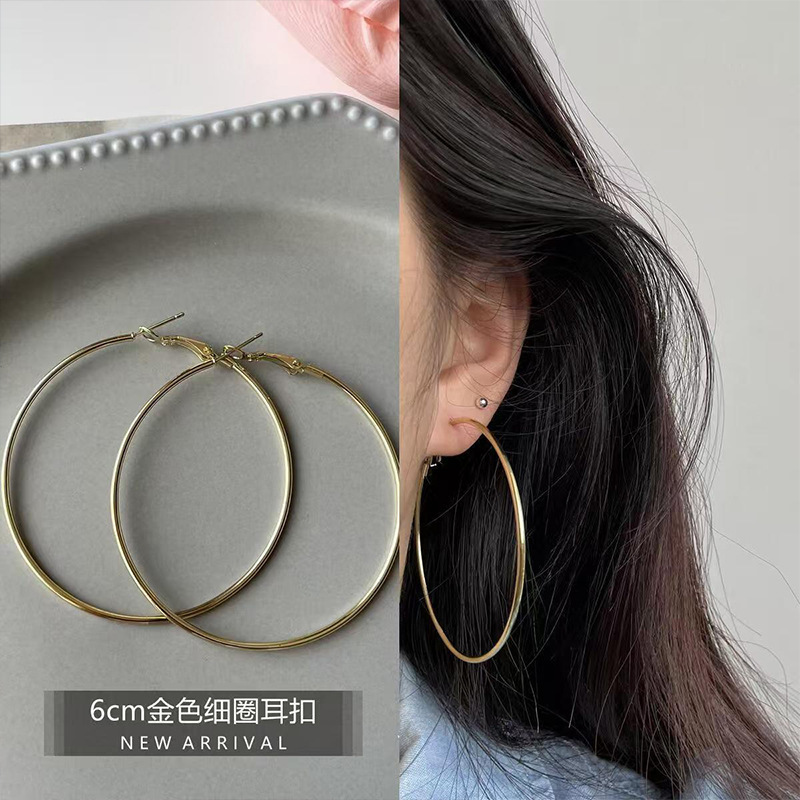 银色素圈大耳圈女2025新款爆款方圆脸大圈耳环轻奢高级感圈圈耳饰|undefined