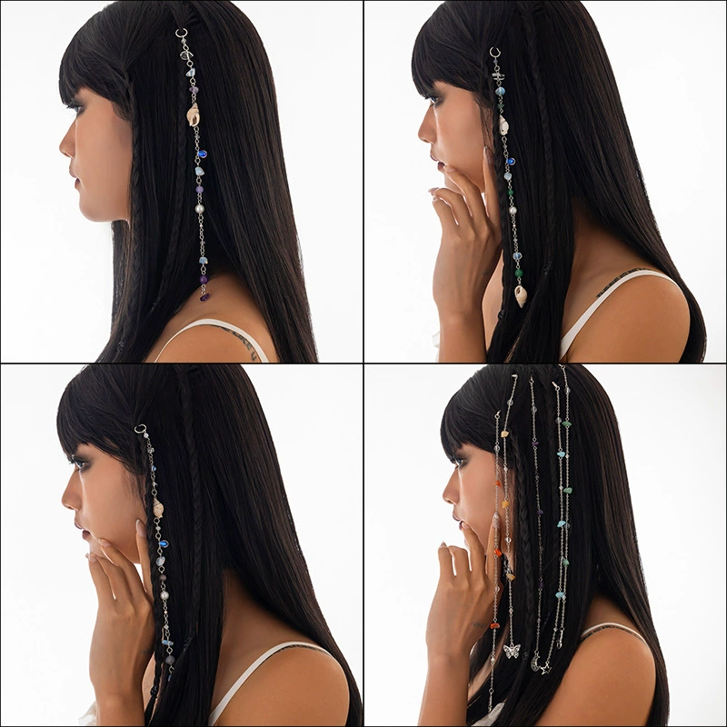 Европейские и американские трансграничные украшения Пляжная раковина гравия кисточка, аксессуары для волос, снаряды из неправильных натуральных камней длинная цепь, аксессуары для волос