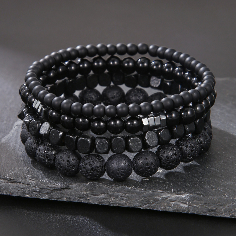 Punk style men's bracelet natural stone wooden beads black suit stacked bracelet Joker popular jewelry men's wholesale