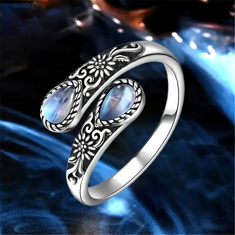 Verstellbarer Ring Mit Geometrischer Blume Und Wassertropfen_voghion.com