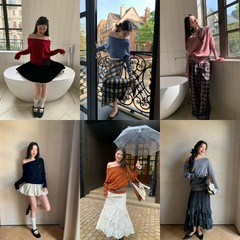 诠释美 NEWOPEN 25秋多色全羊毛坑条长袖斜肩两穿套头毛衣女F6252