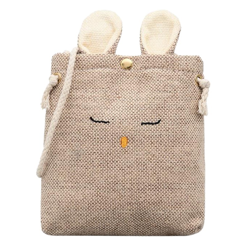 2025 Korean Cartoon Cute Fashion Hemp Rope Embroidered Rabbit Ears Embroidered Canvas Women's Shoulder Crossbody Bag