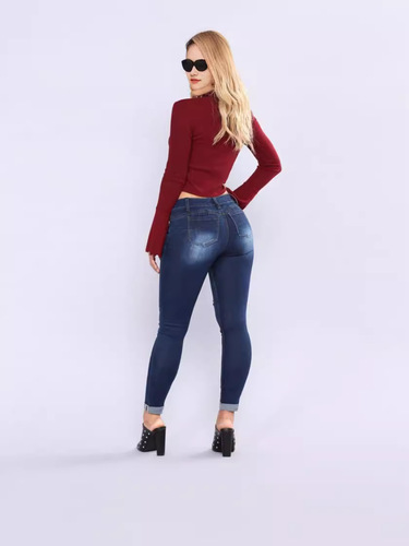 European and American-style high-waisted ripped stretch-fit jeans for women—tight-fitting