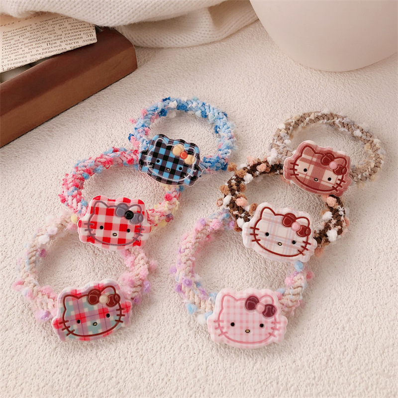 Dibujos animados japoneses linda lazo para el cabello de gato niña dulce cuerda de cabeza de gatito salvaje cabeza de bola banda de goma cuerda para el cabello accesorios para el cabello