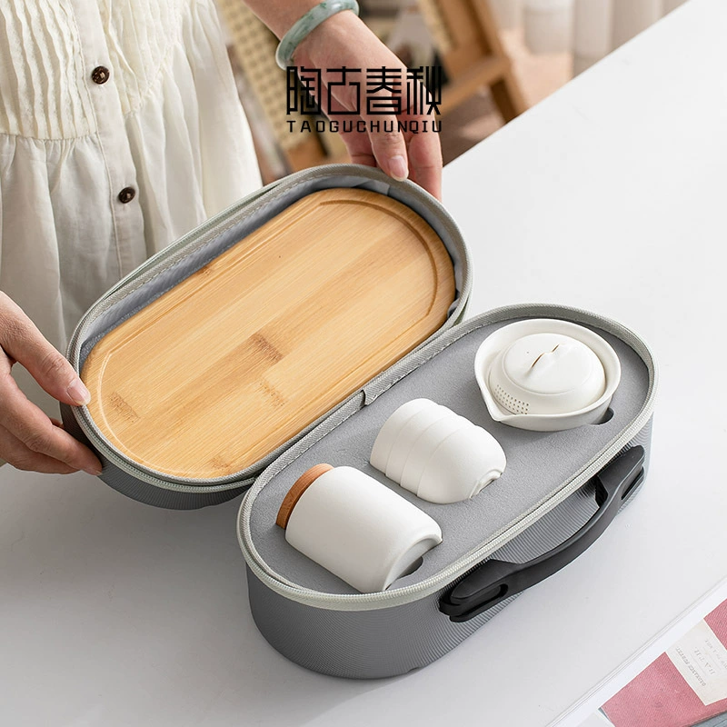Ceramic handheld tea set for traveling, travel teapot, tea cup