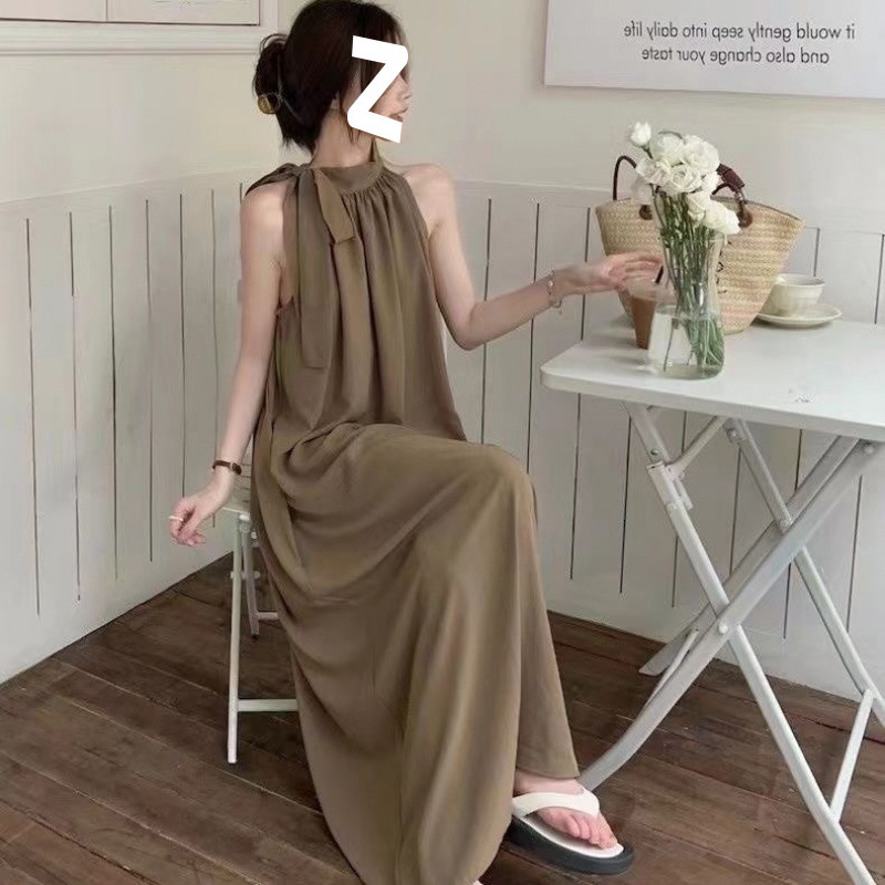 法式露肩无袖连衣裙春夏季2025新款绑带感遮肉高级感孕妇连衣长裙