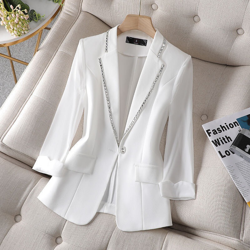 Diamond-encrusted Suit Spring and Summer 2022 New Arrival Seven-point Sleeve High-end Small Coat Design Niche Fashion Casual Suit Diamond-encrusted Suit Spring and Summer 2022 New Arrival Seven-point Sleeve High-end Small Coat Design Niche Fashion Casual Suit