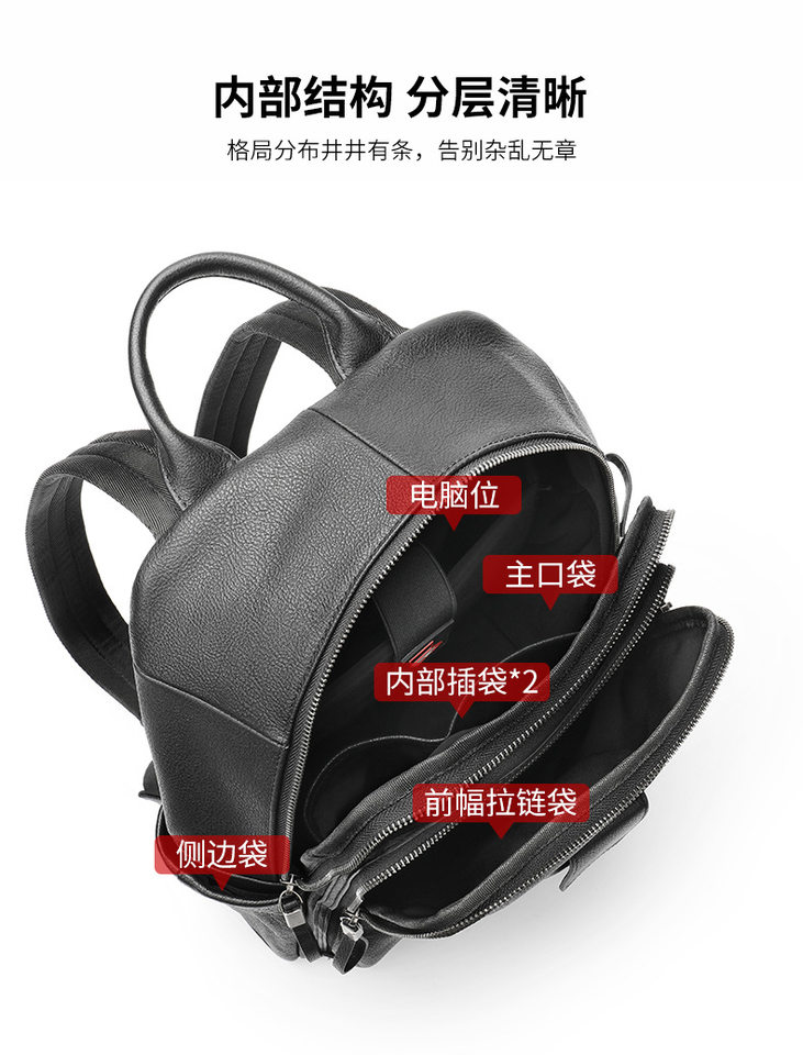 Ba lô da bò thật cho nam phong cách đường phố, đựng vừa laptop 14 inch, dung tích dưới 20L — Màu đen chi tiết 17