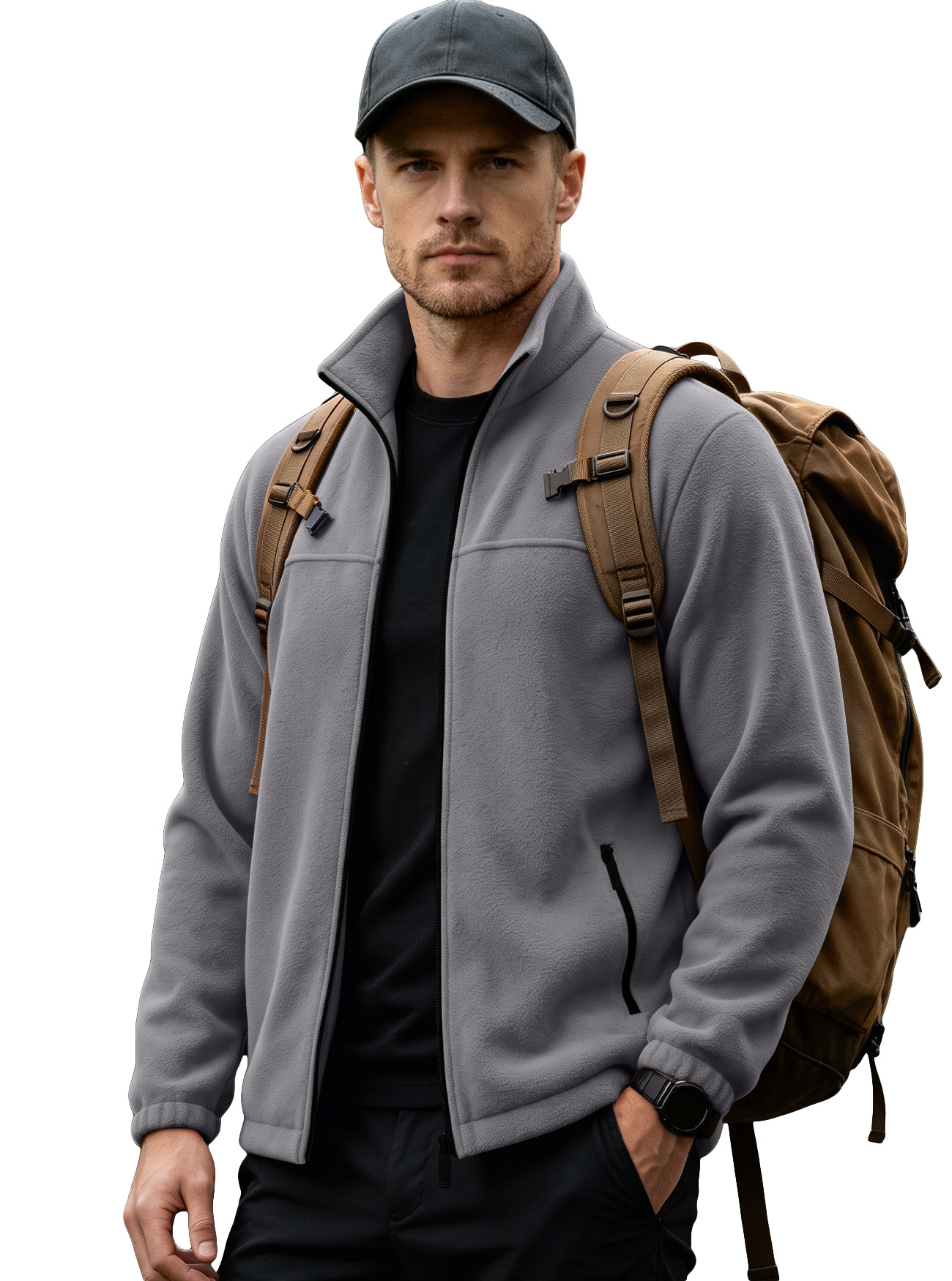 Chaqueta de Vellón Polar para Hombre de Poliéster Térmica y Cortavientos para Uso Casual y Exterior
