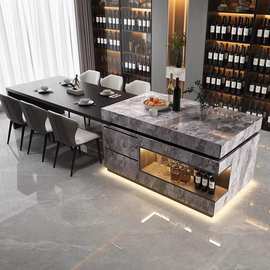 奢石岩板中岛台餐桌一体家用可伸缩轻奢高级感倒台开放式厨房导台