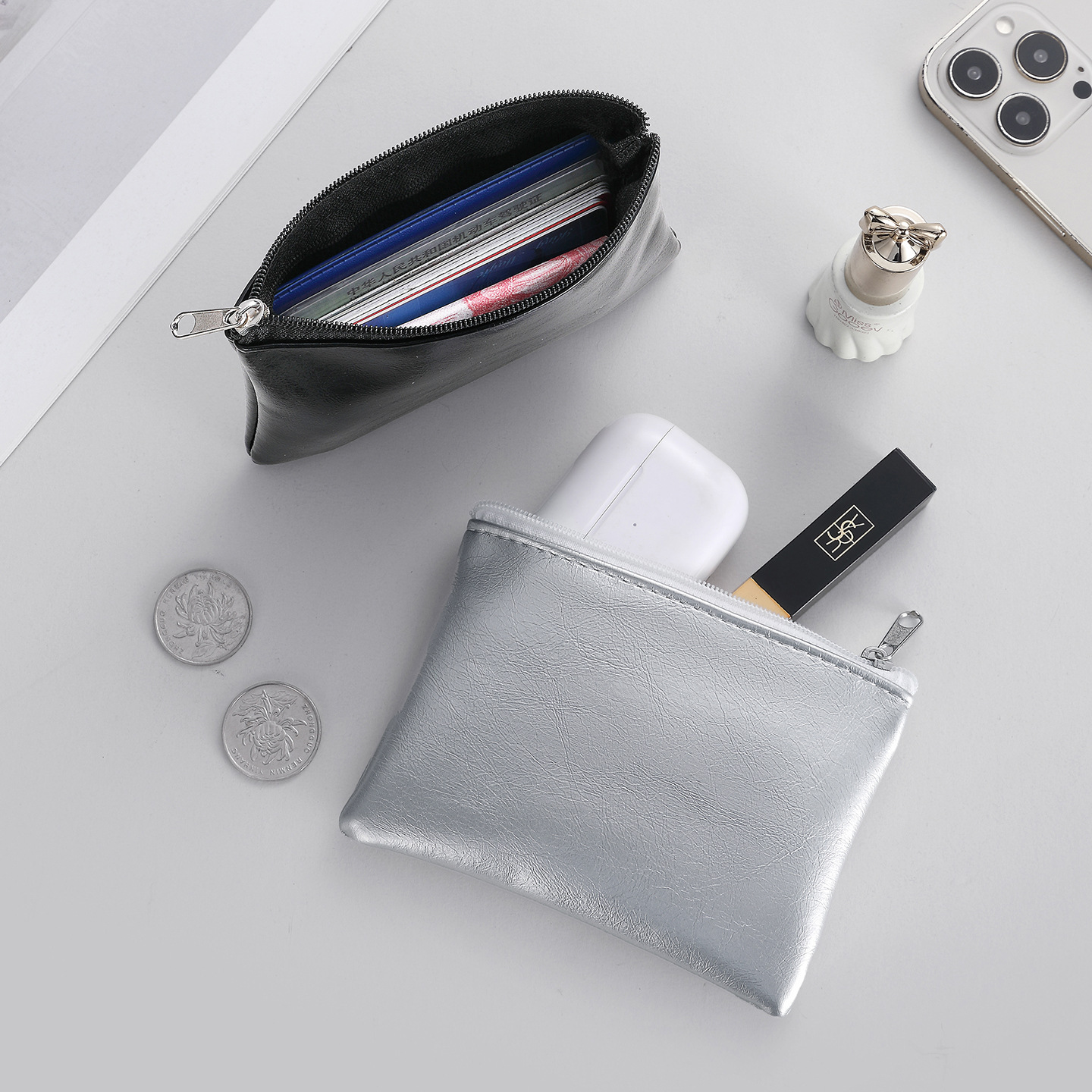 Nuevo tipo de monedero de cuero simple para hombres y mujeres larga con cremallera, bolso de mano de moda de gran capacidad, bolso de tarjetas de ocio multifuncional