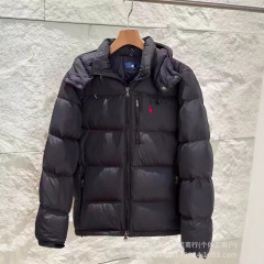 跨境可扫码拉夫RL男女款小马刺绣连帽可拆卸防风防水保暖棉服外套