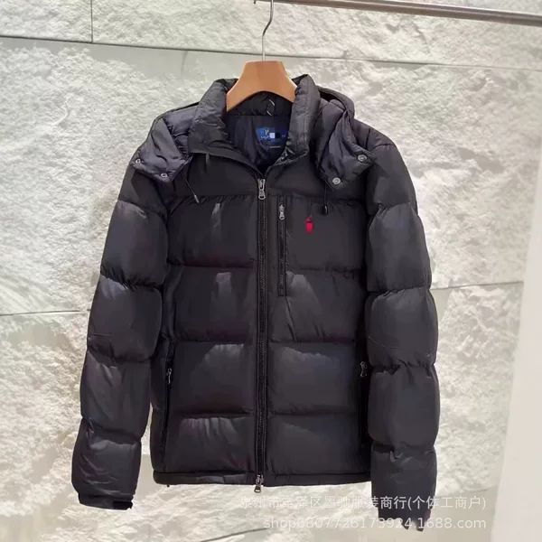 Cross-Border Scanable Rl Men's and Women's Pony Embroidered Hooded Removable Windproof, Waterproof and Warm Cotton Jacket