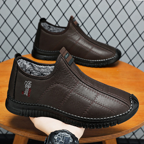 Men's Winter Cotton Boots New Cross-border Thicker Fleece Insulated Warm Mid-Age Father Shoes Anti-Slip One-Piece Casual Shoes