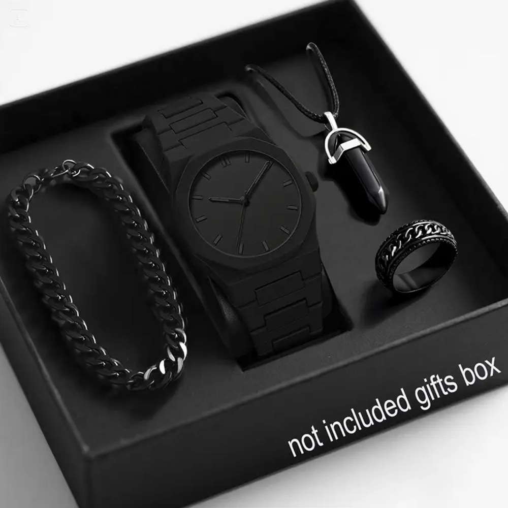 Black shell, black plate, black bar + black stone necklace accessories